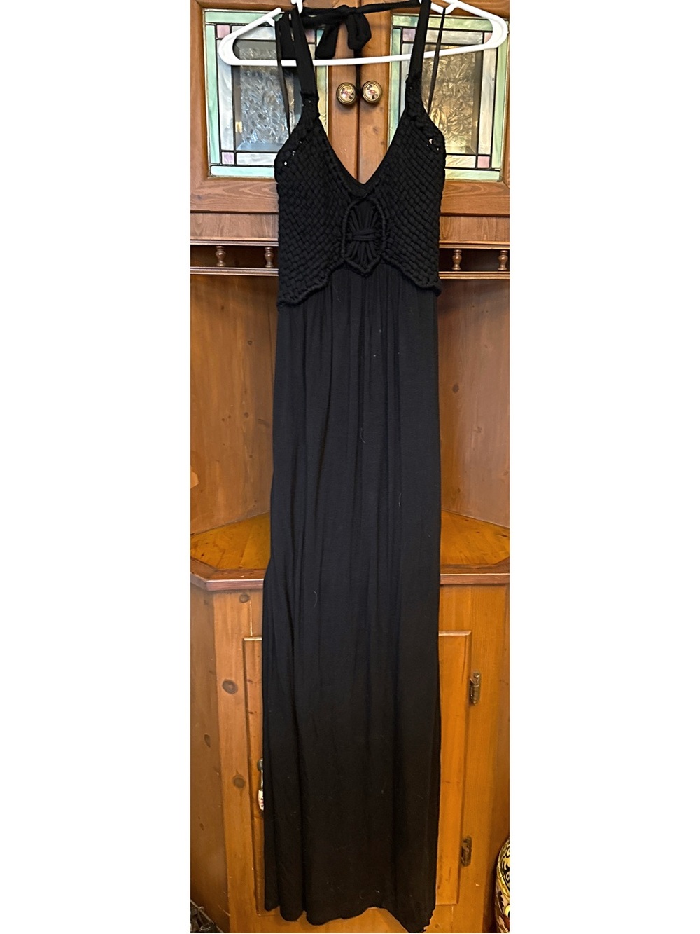 Soma Black Crochet Bodice Halter Maxi Dress S
